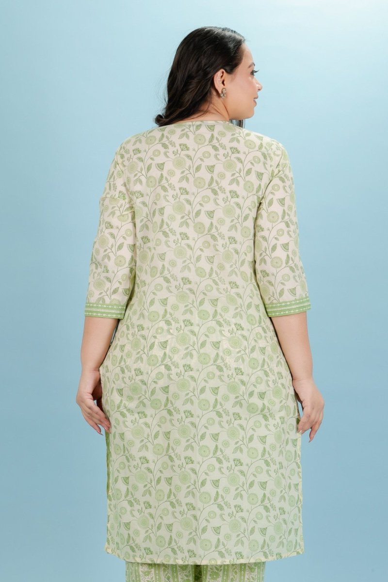 Aramya Straight Soft Cotton Floral Print Women's Kurta - Green