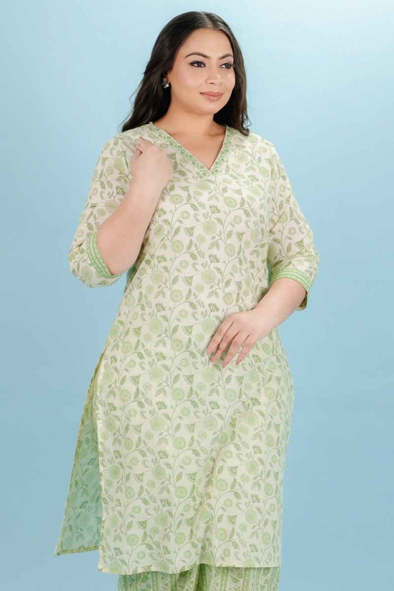 Aramya Straight Soft Cotton Floral Print Women's Kurta - Green