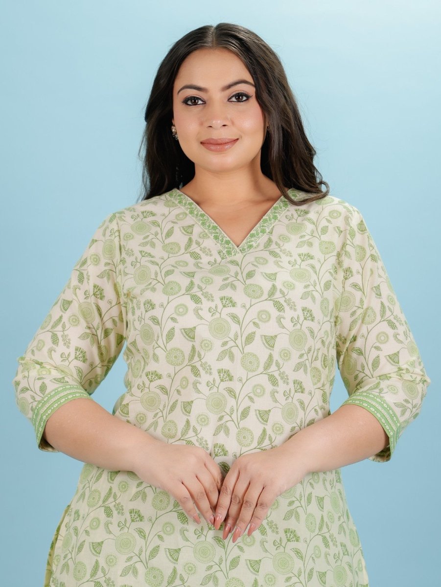 Aramya Straight Soft Cotton Floral Print Women's Kurta - Green