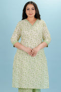 Aramya Straight Soft Cotton Floral Print Women's Kurta - Green