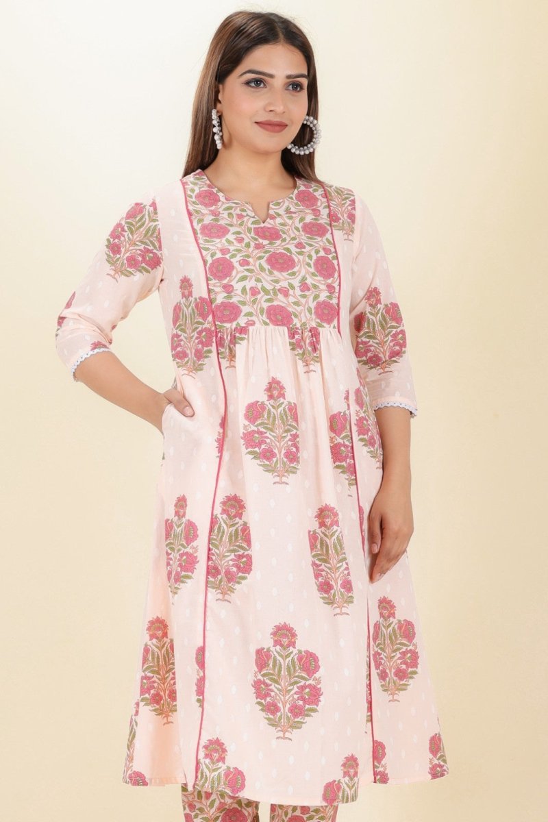 Aramya Panelled Soft Cotton Butti Print Women's Kurta - Pink