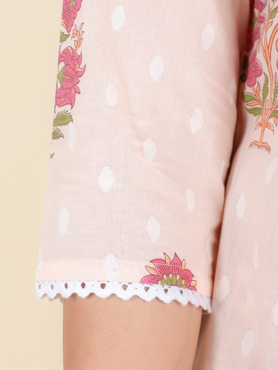 Aramya Panelled Soft Cotton Butti Print Women's Kurta Set - Pink