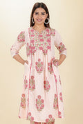 Aramya Panelled Soft Cotton Butti Print Women's Kurta Set - Pink