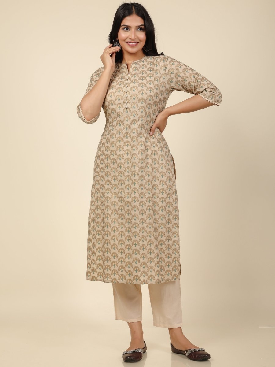 Aramya Straight Soft Cotton Floral Print Women's Kurta - Off White