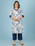 Aramya Straight Linen Cotton Floral Print Women's Kurta Set - Off White