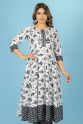 Aramya Anarkali Soft Cotton Butti Print Women's Kurta - White
