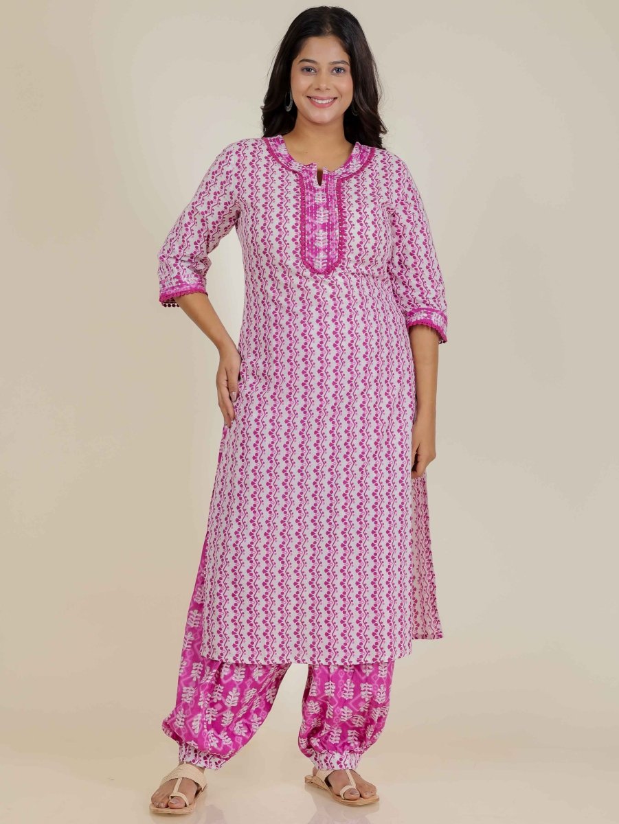 Aramya Straight Soft Cotton Abstract Print Women's Kurta Set - Pink