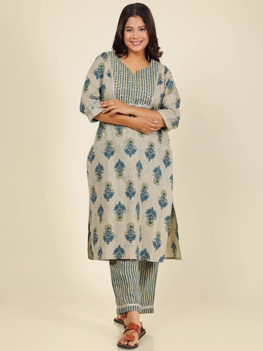 Aramya Straight Soft Cotton Floral Print Women's Kurta - Beige