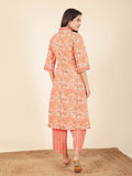 Aramya Straight Soft Cotton Floral Print Women's Kurta - Orange