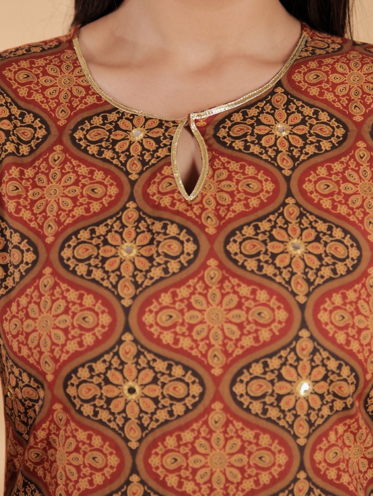 Aramya Straight Soft Cotton Geometric Print Women's Kurta Set - Brown