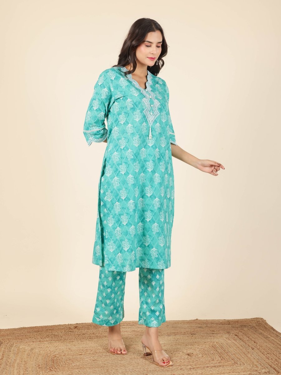 Aramya Straight Soft Cotton Geometric Print Women's Kurta - Green