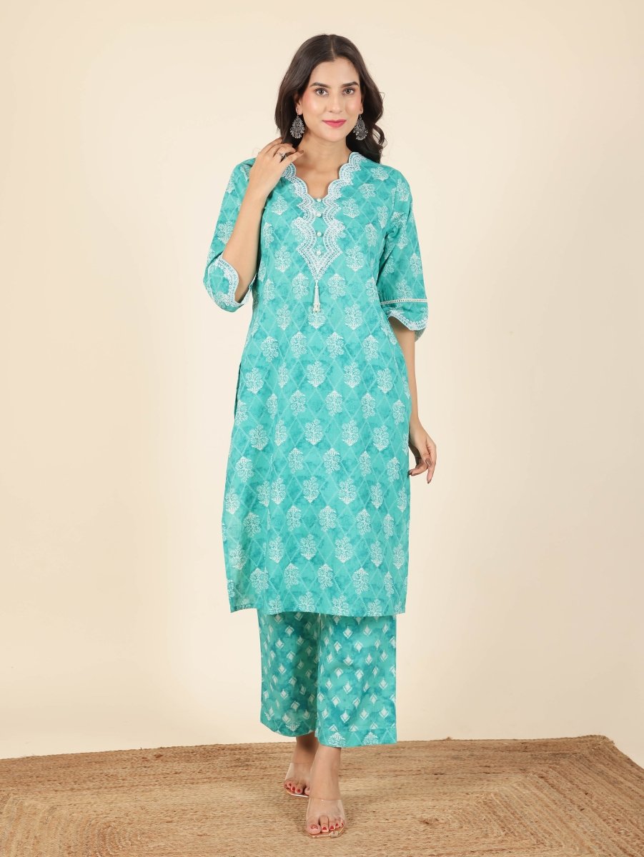 Aramya Straight Soft Cotton Geometric Print Women's Kurta - Green
