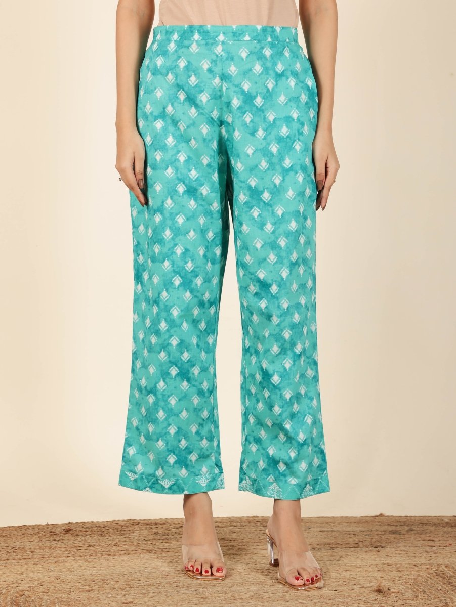 Aramya Straight Soft Cotton Geometric Print Women's Kurta Set - Green