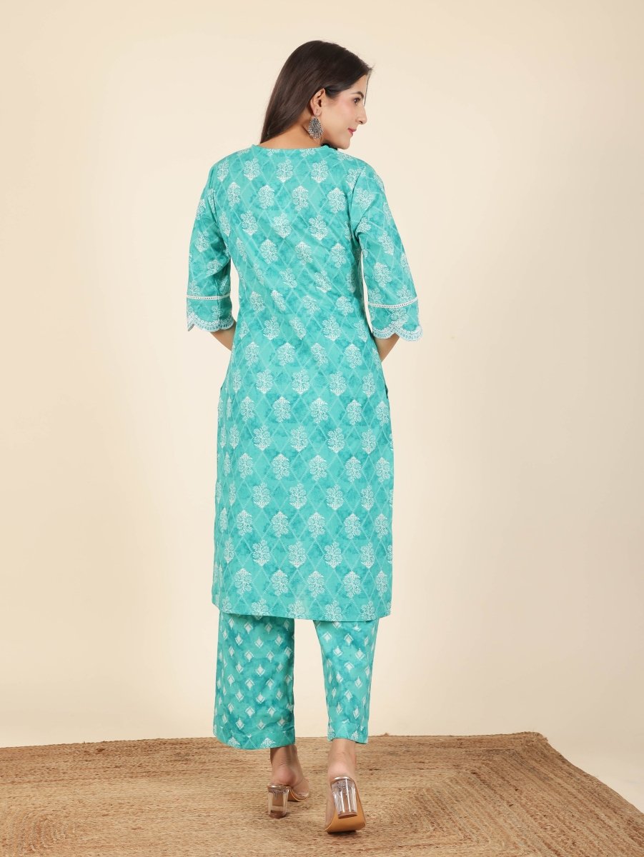 Aramya Straight Soft Cotton Geometric Print Women's Kurta - Green