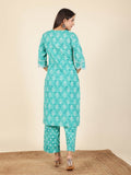 Aramya Straight Soft Cotton Geometric Print Women's Kurta Set - Green