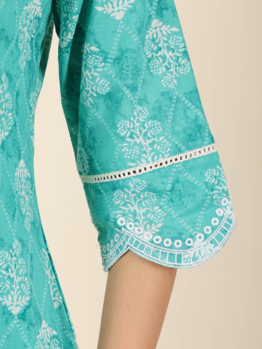 Aramya Straight Soft Cotton Geometric Print Women's Kurta - Green