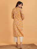 Aramya Straight Linen Cotton Paisley Print Women's Kurta Set - Yellow