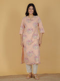 Aramya Straight Linen Cotton Floral Print Women's Kurta - Orange