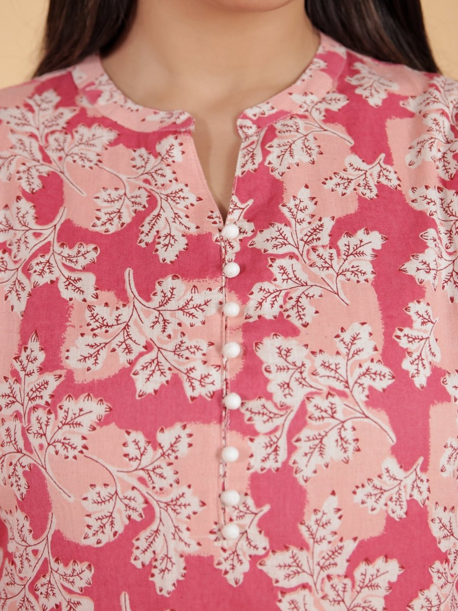 Aramya Straight Linen Cotton Floral Print Women's Kurta - Pink