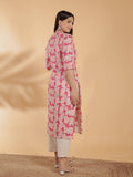 Aramya Straight Linen Cotton Floral Print Women's Kurta - Pink
