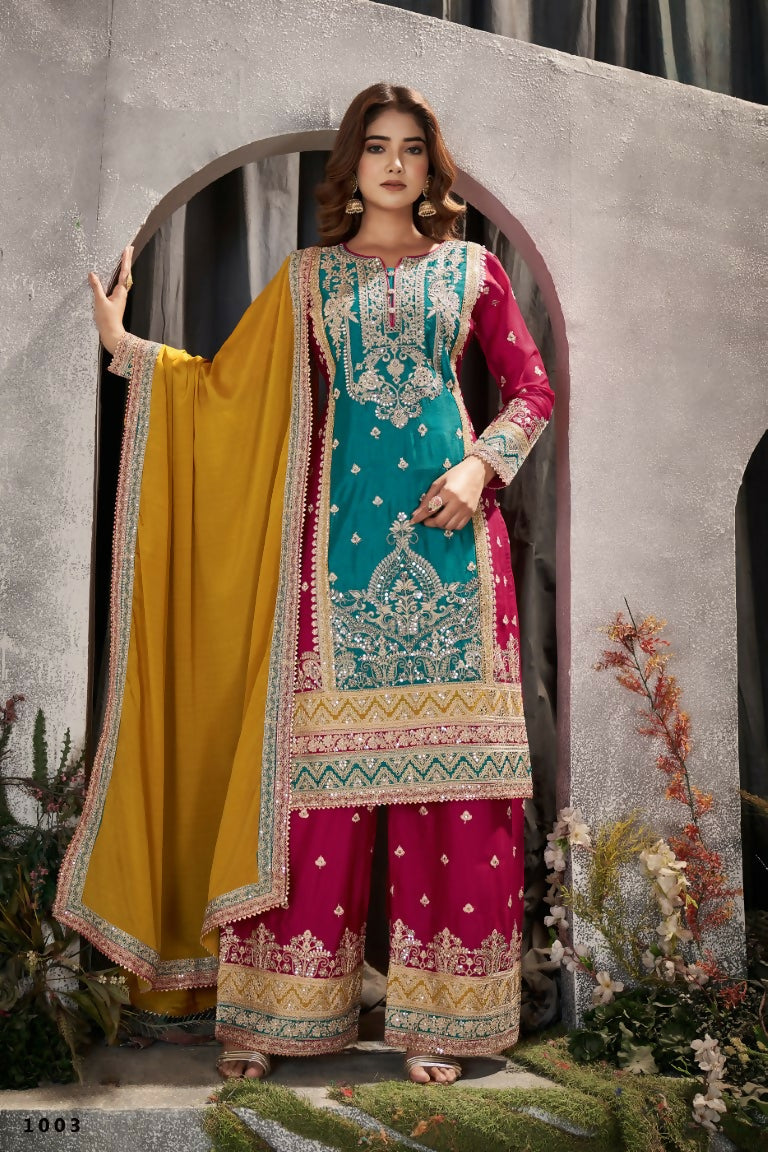Partywear Designer Firozi Chinon Fabric suit - Shagun