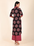 Aramya Pathani Soft Cotton Ajrakh Print Women's Kurta - Black