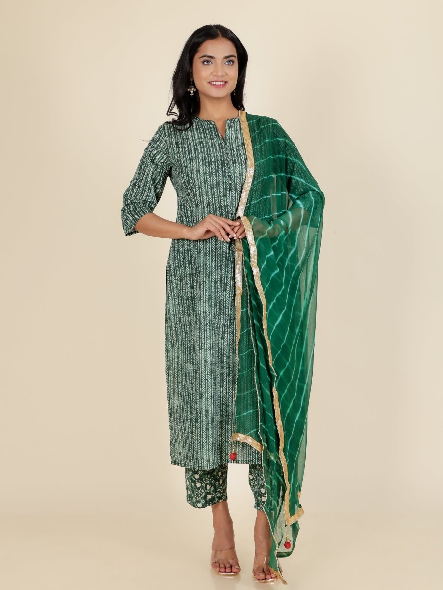 Aramya Straight Soft Cotton Striped Print Women's Kurta - Green
