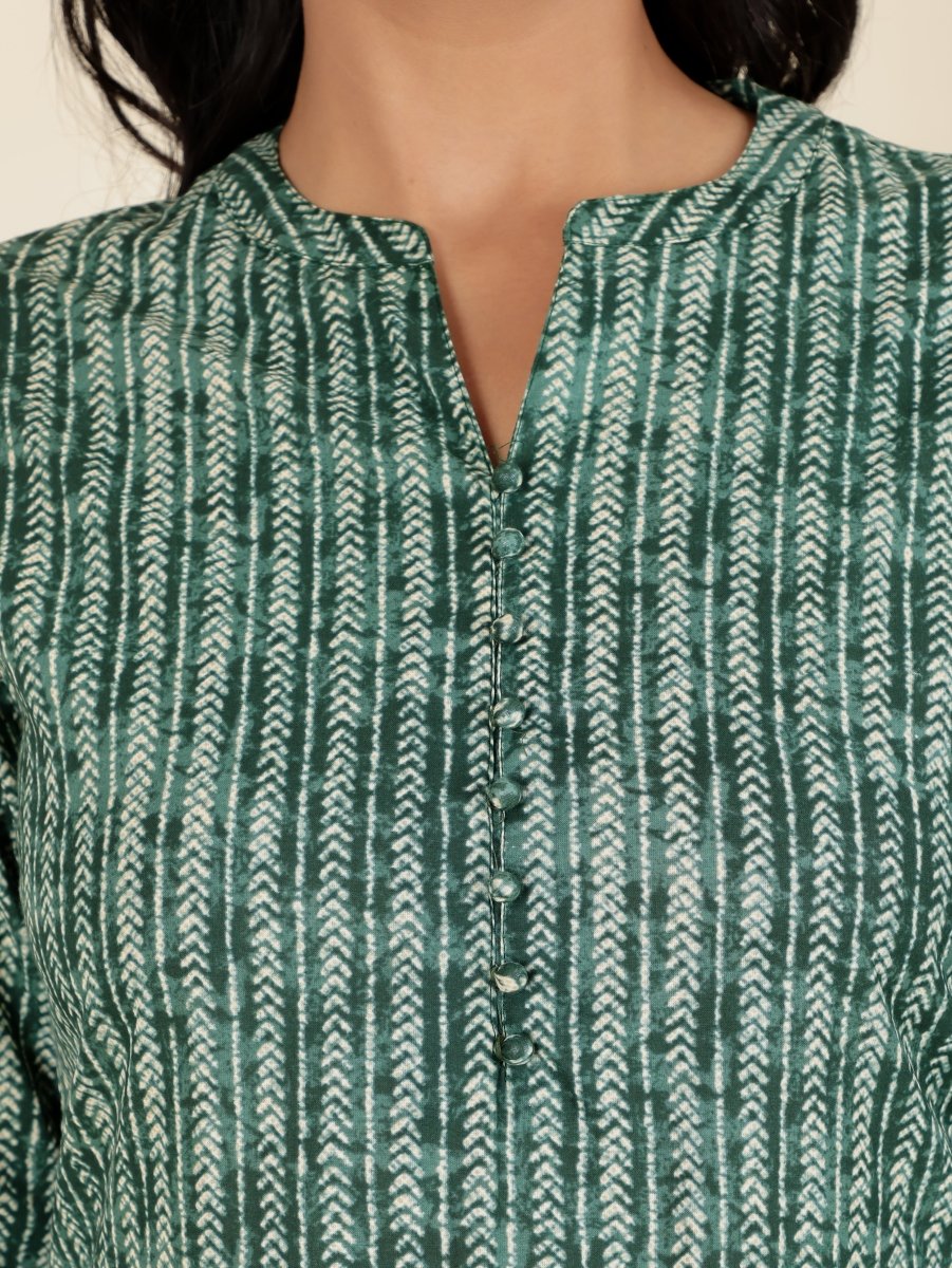 Aramya Straight Soft Cotton Striped Print Women's Kurta - Green