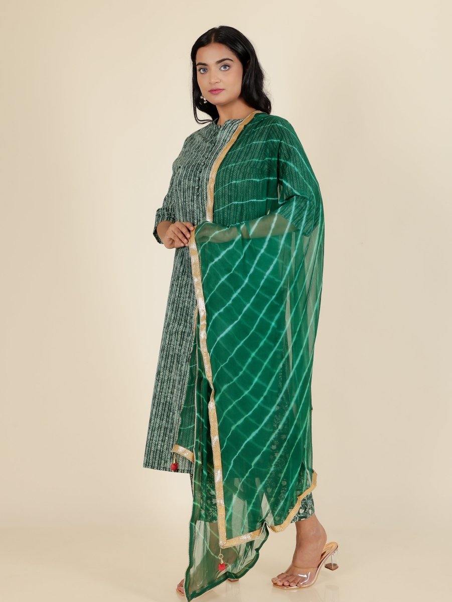 Aramya Straight Soft Cotton Striped Print Women's Kurta - Green