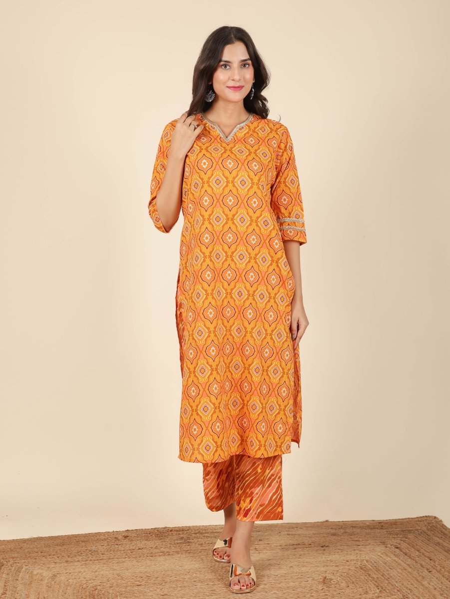 Aramya Straight Soft Cotton Geometric Print Women's Kurta - Yellow