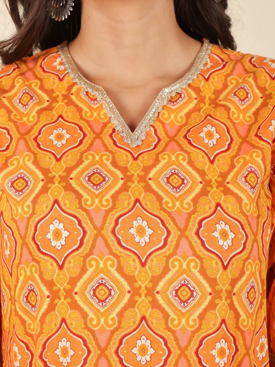 Aramya Straight Soft Cotton Geometric Print Women's Kurta - Yellow