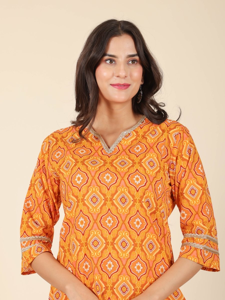 Aramya Straight Soft Cotton Geometric Print Women's Kurta - Yellow