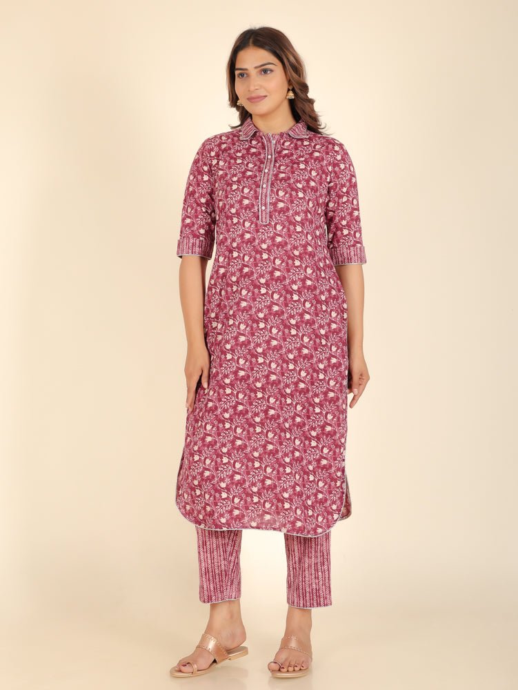 Aramya Pathani Soft Cotton Floral Print Women's Kurta - Purple