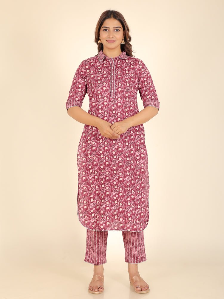 Aramya Pathani Soft Cotton Floral Print Women's Kurta - Purple