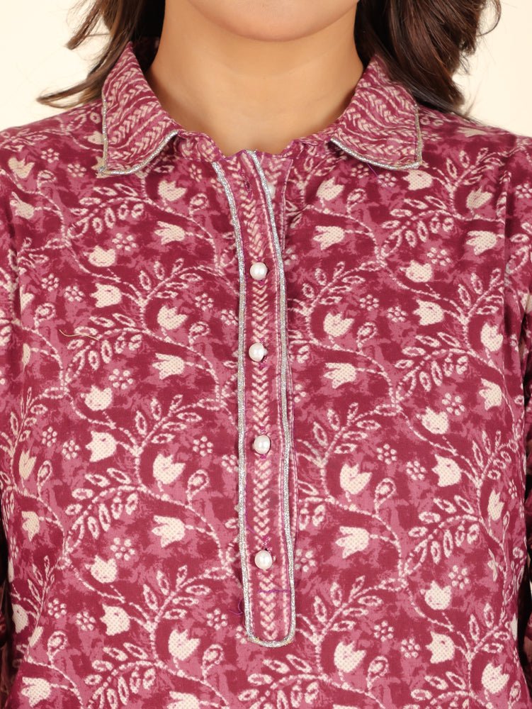 Aramya Pathani Soft Cotton Floral Print Women's Kurta - Purple