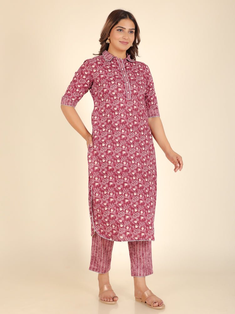 Aramya Pathani Soft Cotton Floral Print Women's Kurta - Purple
