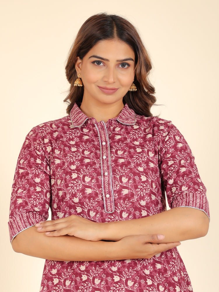 Aramya Pathani Soft Cotton Floral Print Women's Kurta - Purple