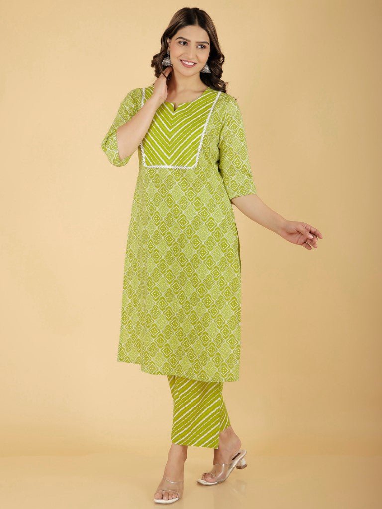 Aramya Straight Soft Cotton Bandhani Print Women's Kurta - Green