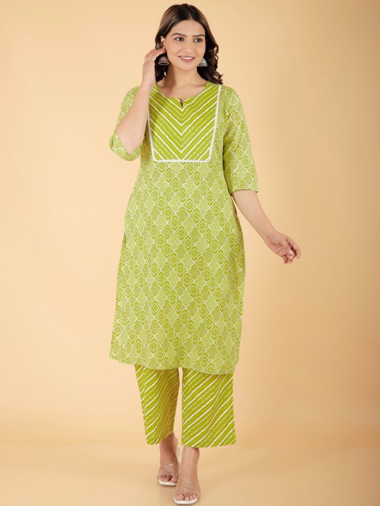 Aramya Straight Soft Cotton Geometric Print Women's Kurta - Green