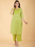 Aramya Straight Soft Cotton Bandhani Print Women's Kurta - Green
