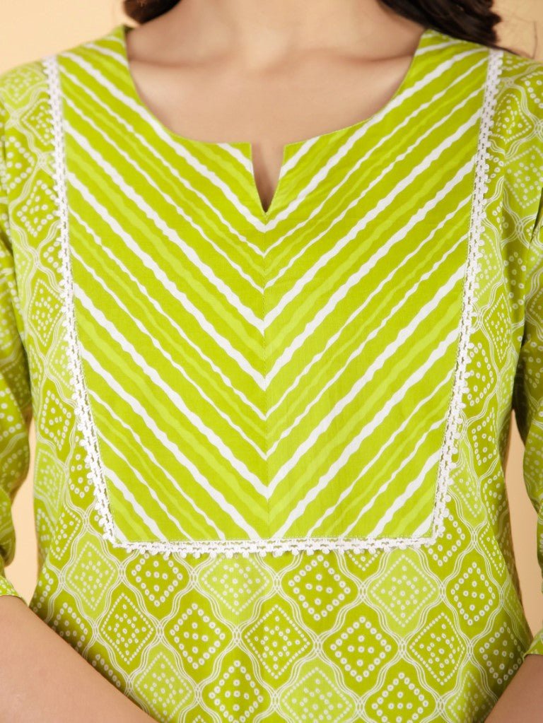 Aramya Straight Soft Cotton Geometric Print Women's Kurta - Green