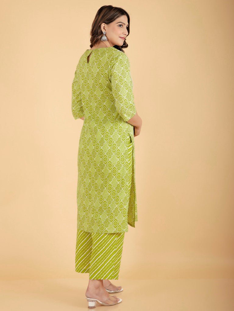 Aramya Straight Soft Cotton Bandhani Print Women's Kurta - Green