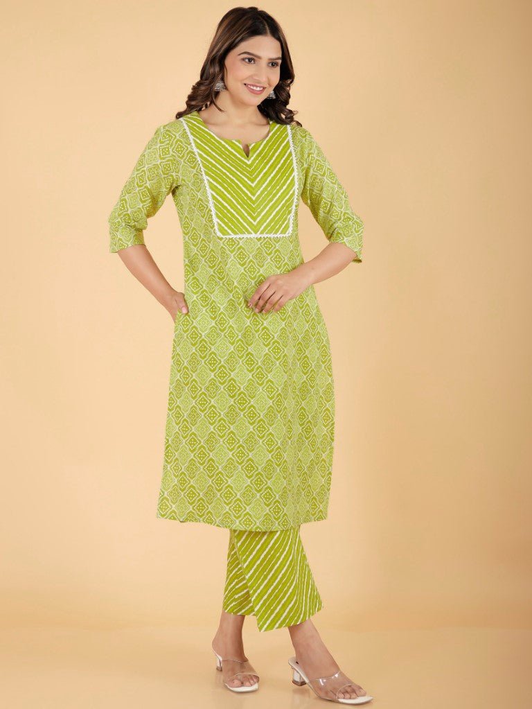 Aramya Straight Soft Cotton Bandhani Print Women's Kurta - Green