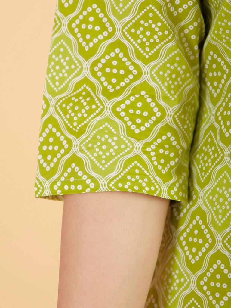 Aramya Straight Soft Cotton Bandhani Print Women's Kurta - Green