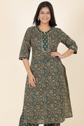 Aramya Straight Soft Cotton Floral Print Women's Kurta - Green