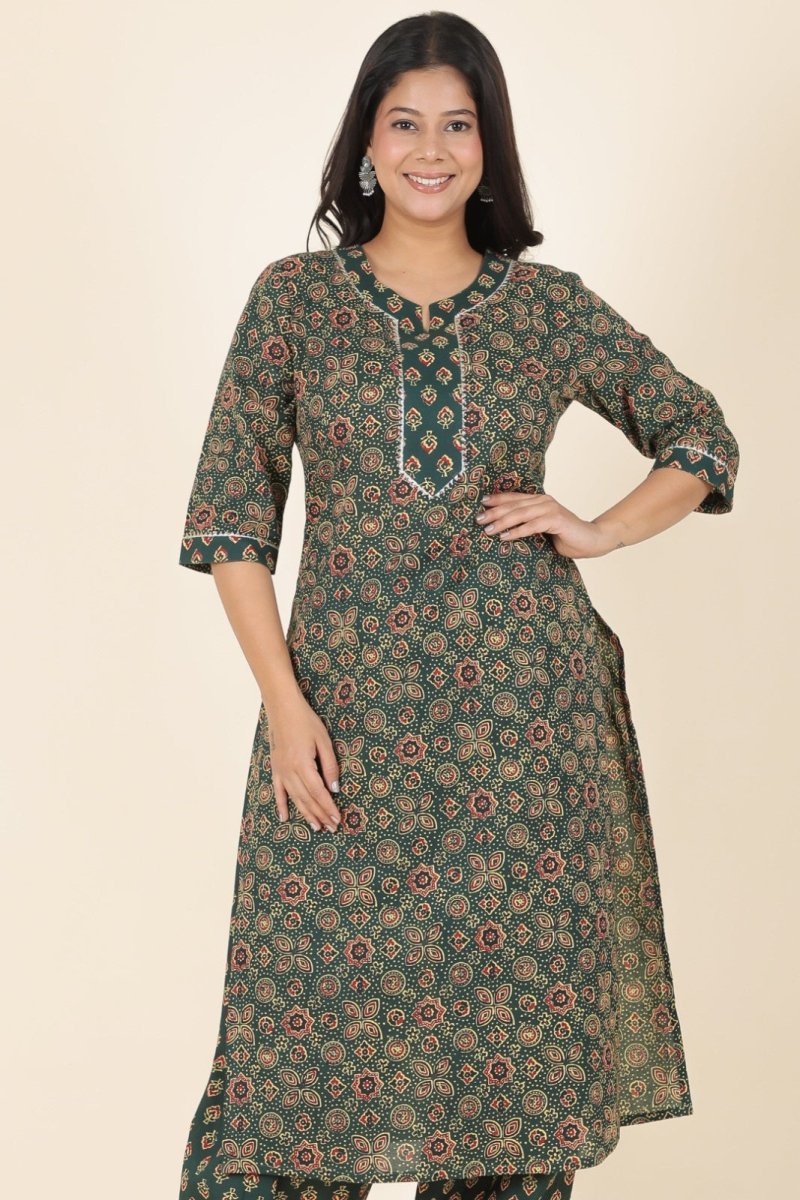 Aramya Straight Soft Cotton Floral Print Women's Kurta - Green