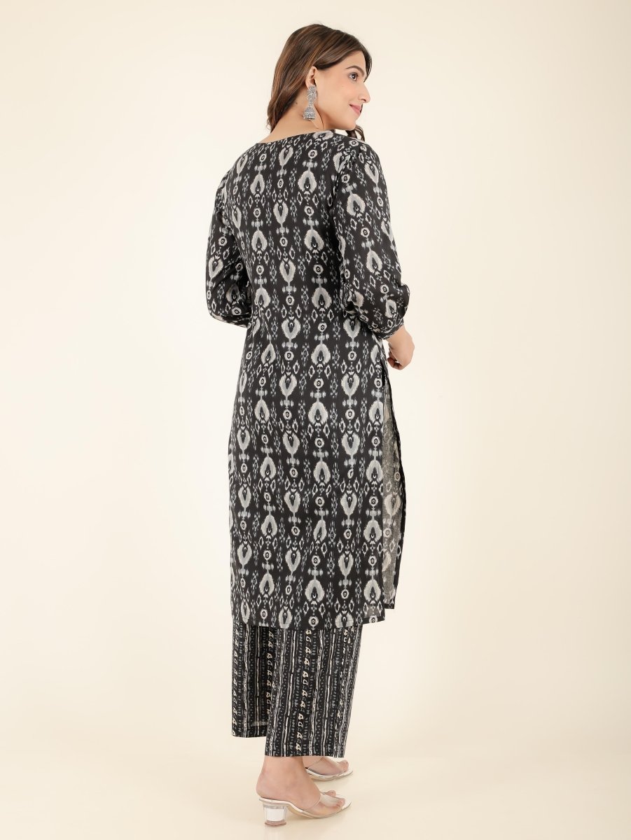 Aramya Straight Soft Cotton Ikat Print Women's Kurta - Black