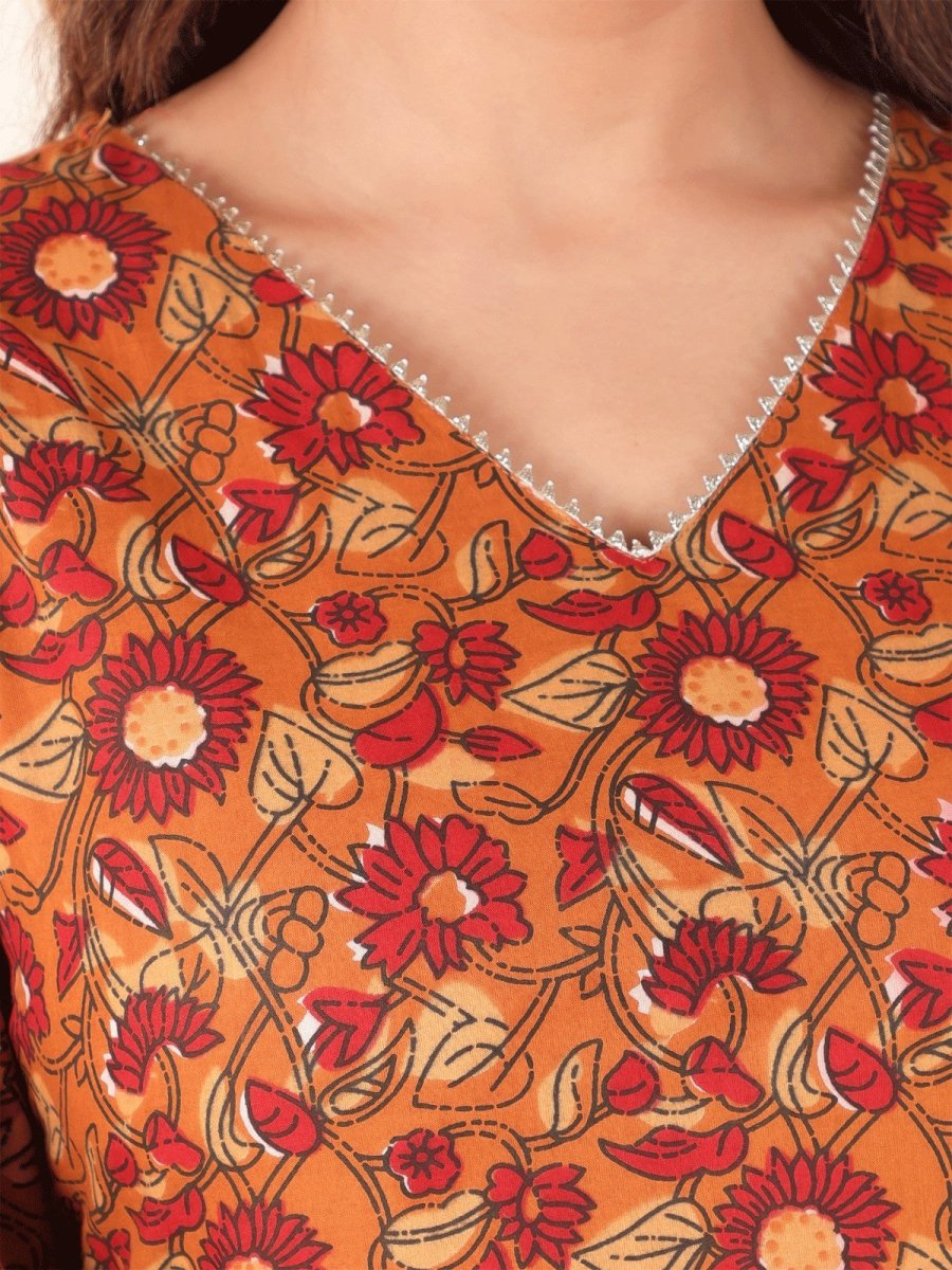 Aramya Straight Soft Cotton Floral Print Women's Kurta - Yellow