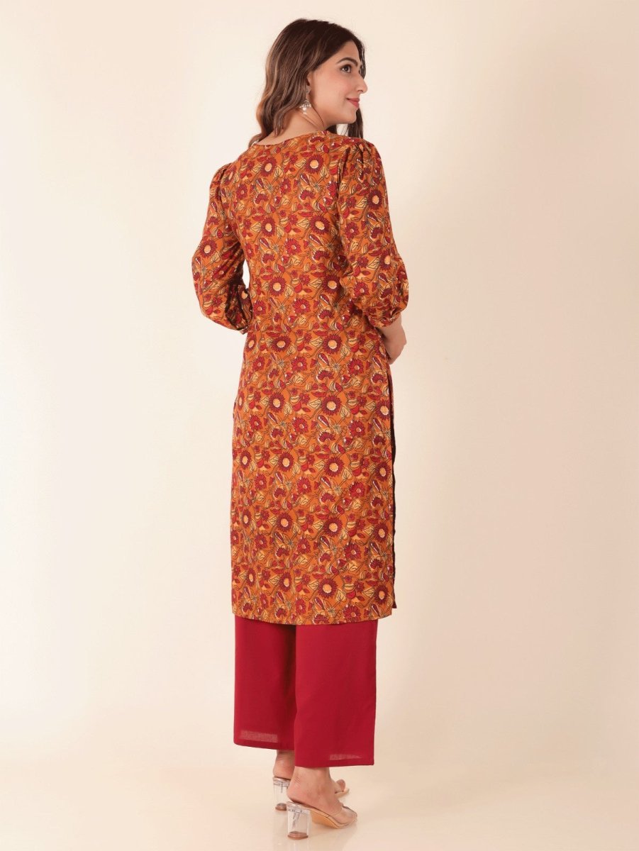 Aramya Straight Soft Cotton Floral Print Women's Kurta - Yellow