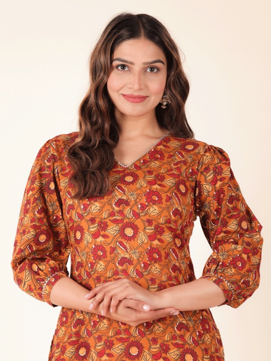 Aramya Straight Soft Cotton Floral Print Women's Kurta - Yellow